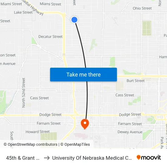 45th & Grant NW to University Of Nebraska Medical Center map