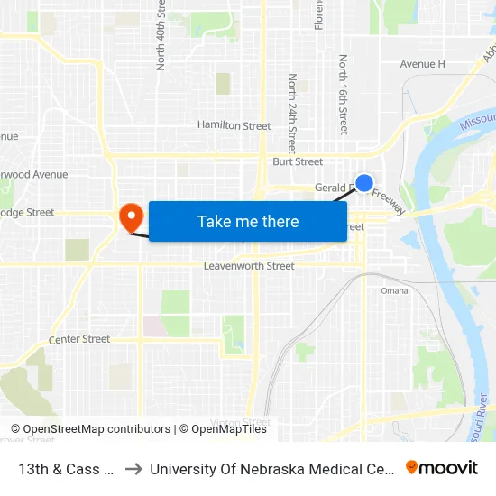 13th & Cass NE to University Of Nebraska Medical Center map