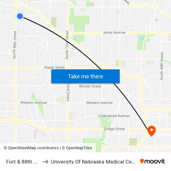 Fort & 88th SW to University Of Nebraska Medical Center map