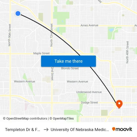 Templeton Dr & Fort SW to University Of Nebraska Medical Center map