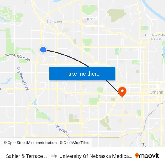 Sahler & Terrace Dr NE to University Of Nebraska Medical Center map