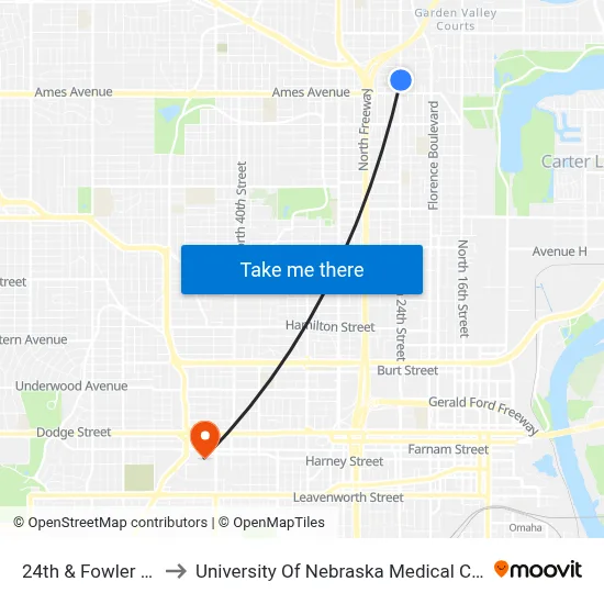 24th & Fowler NW to University Of Nebraska Medical Center map
