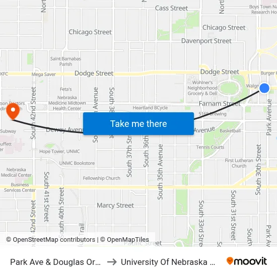 Park Ave & Douglas Orbt Station SE to University Of Nebraska Medical Center map