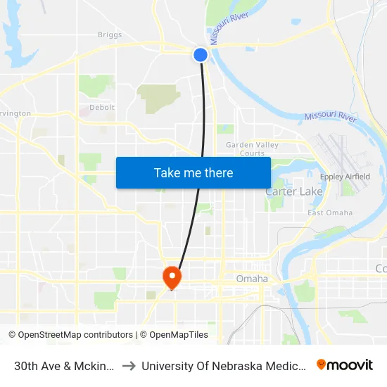 30th Ave & Mckinley SE to University Of Nebraska Medical Center map