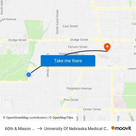 60th & Mason NW to University Of Nebraska Medical Center map