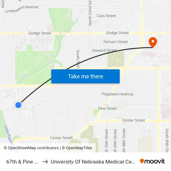 67th & Pine NE to University Of Nebraska Medical Center map