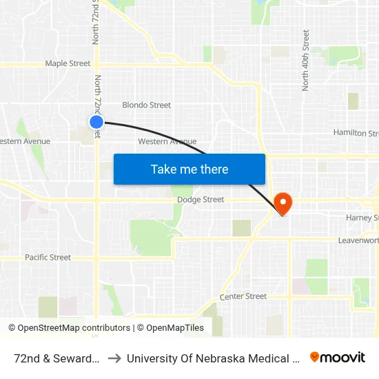 72nd & Seward NW to University Of Nebraska Medical Center map