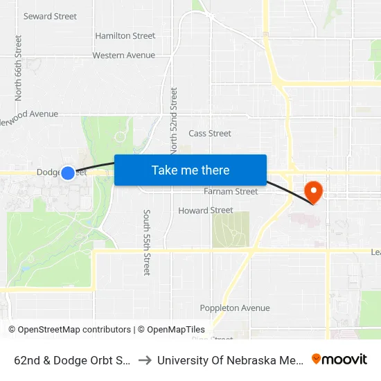 62nd & Dodge Orbt Station NW to University Of Nebraska Medical Center map