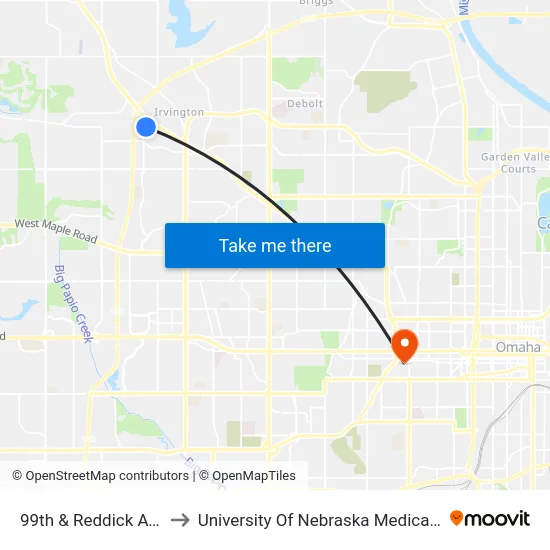 99th & Reddick Ave SE to University Of Nebraska Medical Center map
