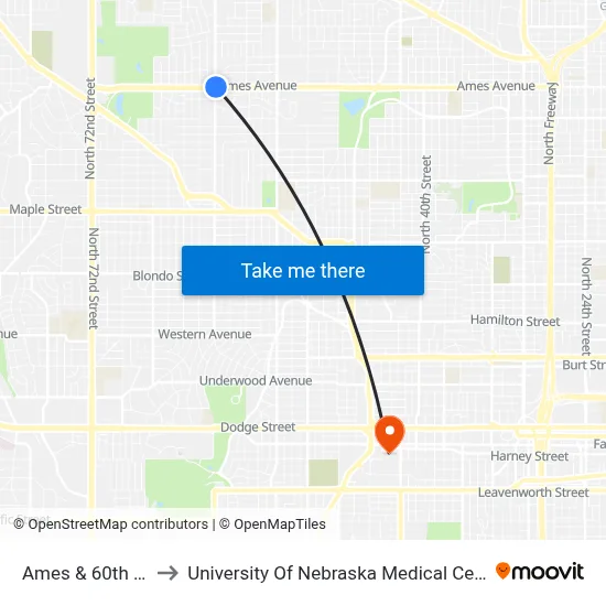 Ames & 60th NE to University Of Nebraska Medical Center map