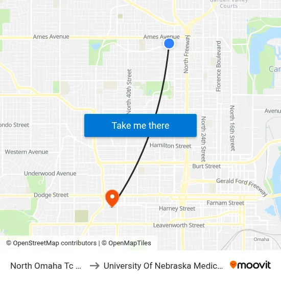 North Omaha Tc Bay 14 to University Of Nebraska Medical Center map