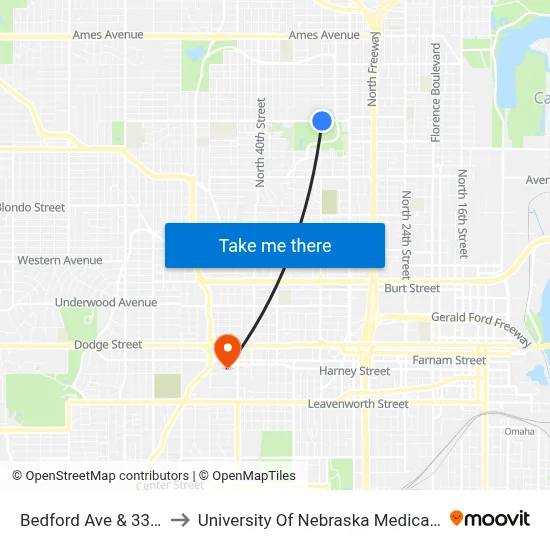 Bedford Ave & 33rd SE to University Of Nebraska Medical Center map