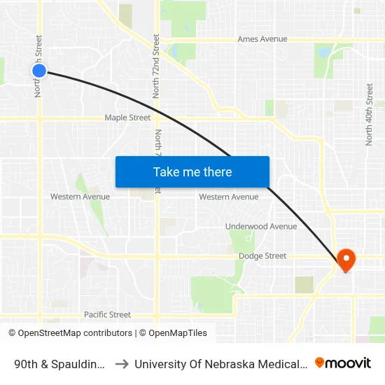 90th & Spaulding NW to University Of Nebraska Medical Center map