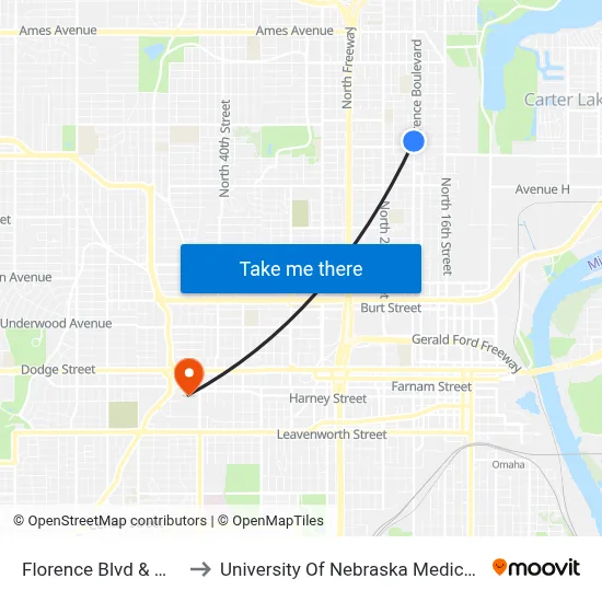 Florence Blvd & Wirt SE to University Of Nebraska Medical Center map