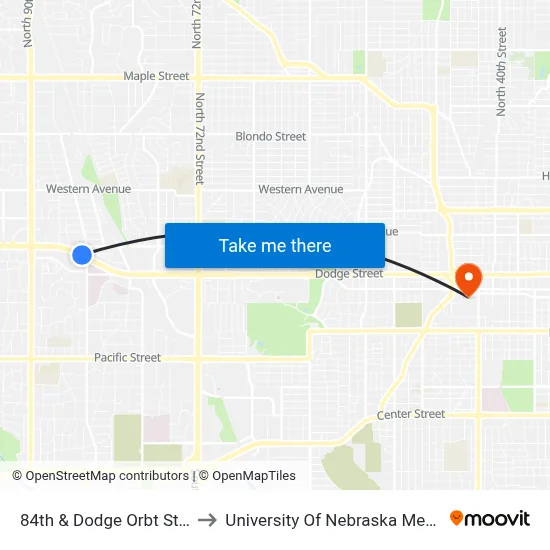84th & Dodge Orbt Station NW to University Of Nebraska Medical Center map