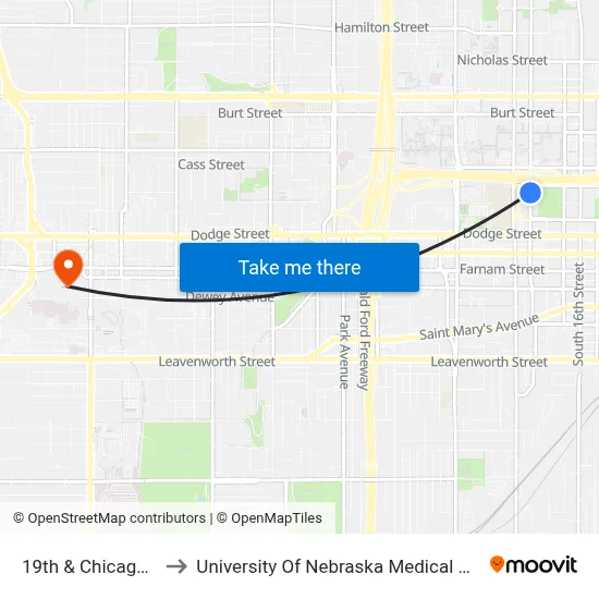 19th & Chicago SE to University Of Nebraska Medical Center map