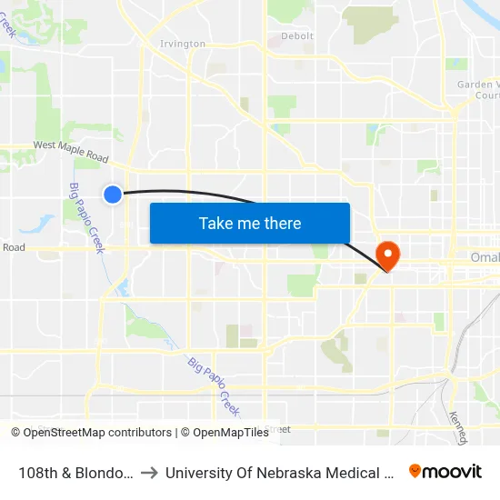 108th & Blondo NE to University Of Nebraska Medical Center map