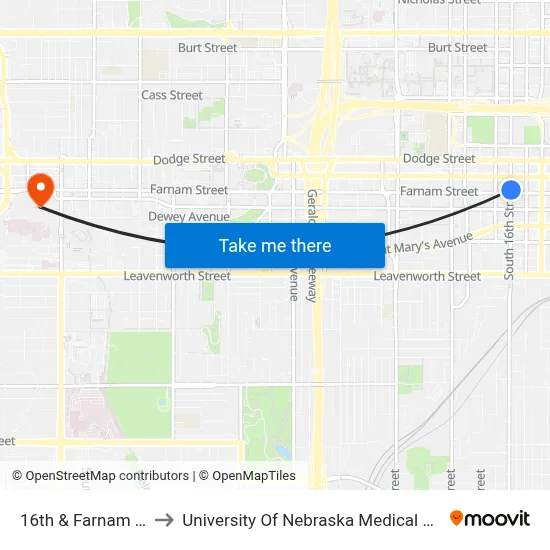 16th & Farnam NW to University Of Nebraska Medical Center map