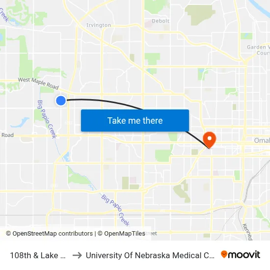 108th & Lake NW to University Of Nebraska Medical Center map