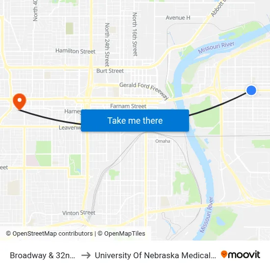 Broadway & 32nd SW to University Of Nebraska Medical Center map