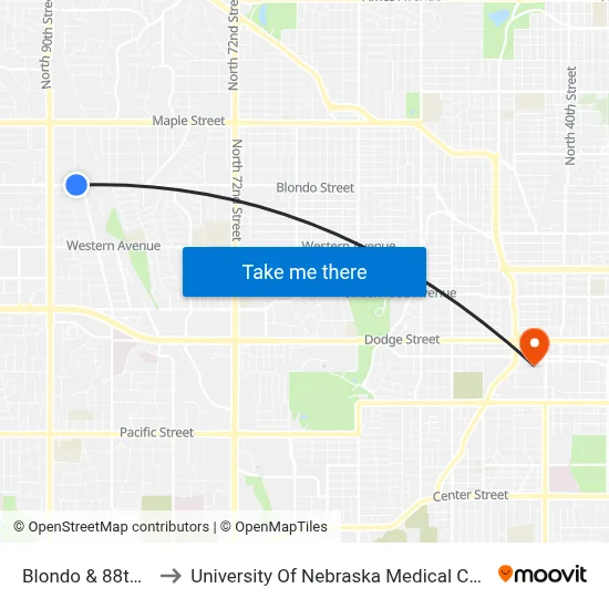 Blondo & 88th St to University Of Nebraska Medical Center map