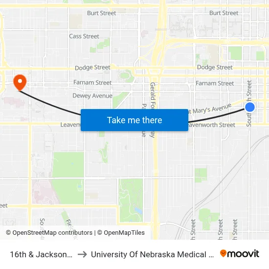 16th & Jackson NW to University Of Nebraska Medical Center map