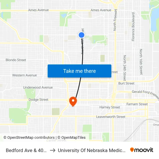 Bedford Ave & 40th SW to University Of Nebraska Medical Center map