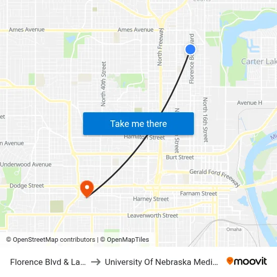 Florence Blvd & Laird NW to University Of Nebraska Medical Center map
