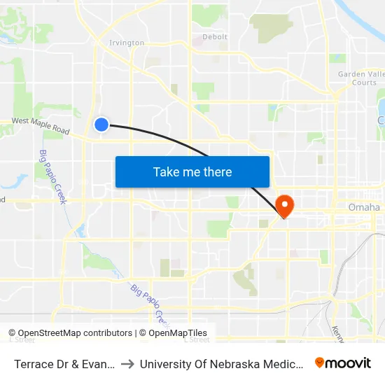 Terrace Dr & Evans NW to University Of Nebraska Medical Center map