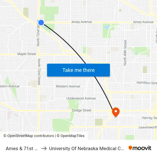 Ames & 71st SW to University Of Nebraska Medical Center map