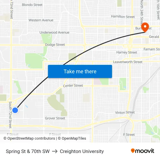 Spring St & 70th SW to Creighton University map