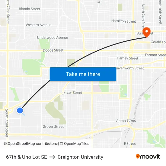 67th & Uno Lot SE to Creighton University map