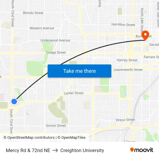 Mercy Rd & 72nd NE to Creighton University map