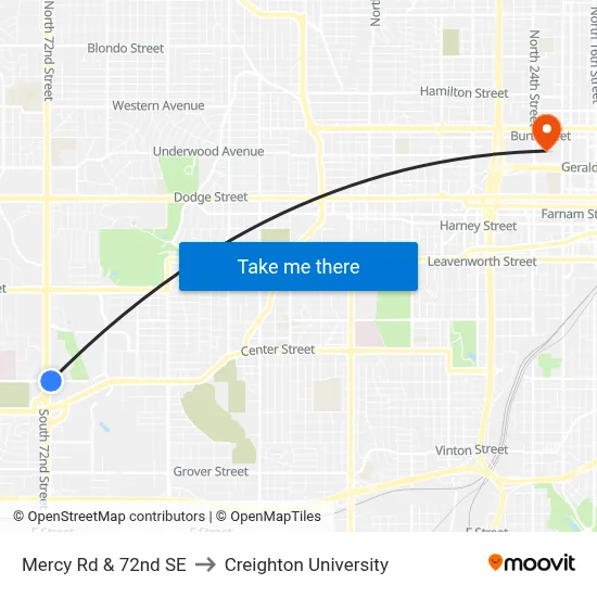 Mercy Rd & 72nd SE to Creighton University map