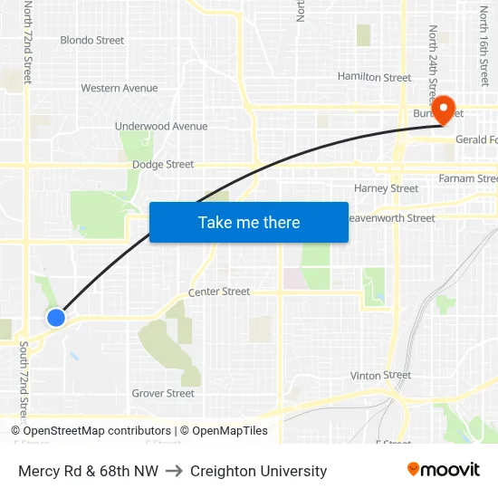Mercy Rd & 68th NW to Creighton University map