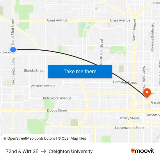 72nd & Wirt SE to Creighton University map