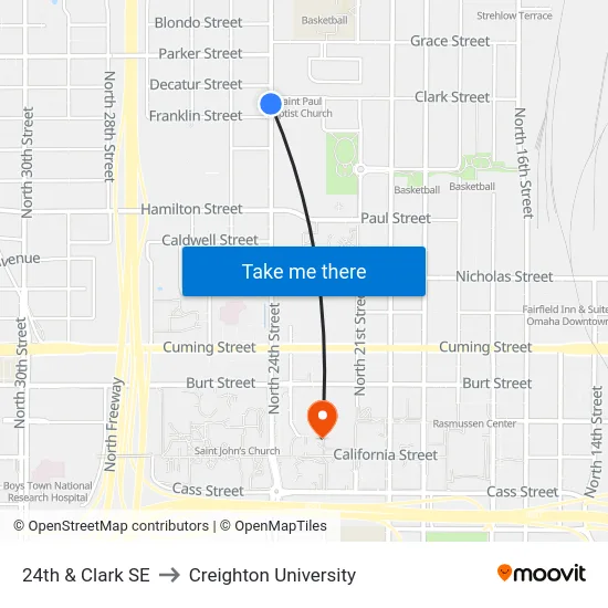 24th & Clark SE to Creighton University map