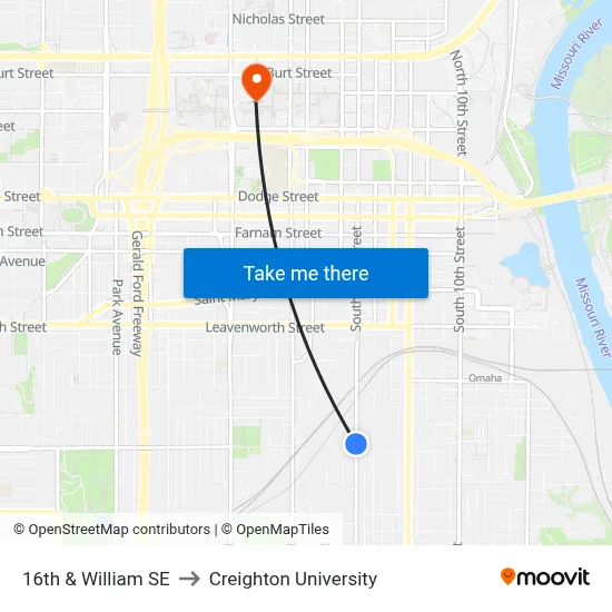 16th & William SE to Creighton University map