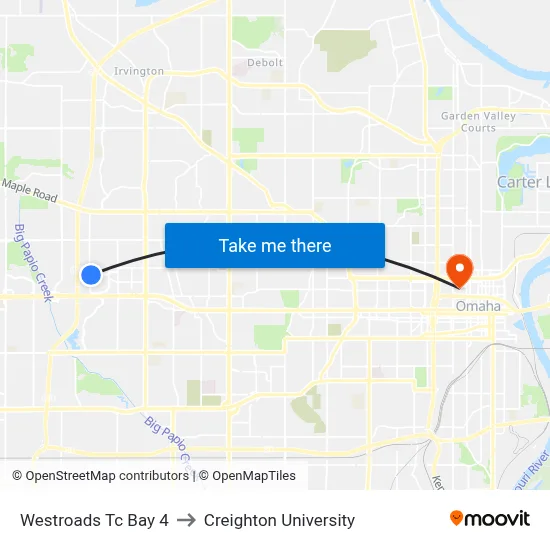 Westroads Tc Bay 4 to Creighton University map