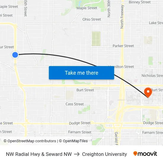 NW Radial Hwy & Seward NW to Creighton University map