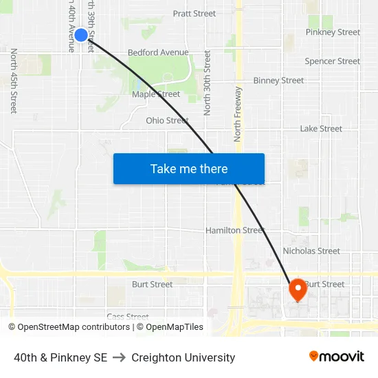 40th & Pinkney SE to Creighton University map