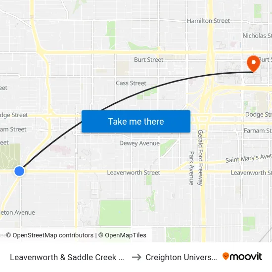 Leavenworth & Saddle Creek SW to Creighton University map