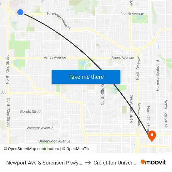 Newport Ave & Sorensen Pkwy NE to Creighton University map