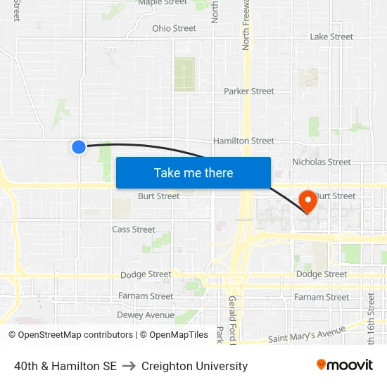 40th & Hamilton SE to Creighton University map