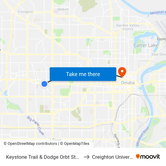 Keystone Trail & Dodge Orbt Stop NE to Creighton University map