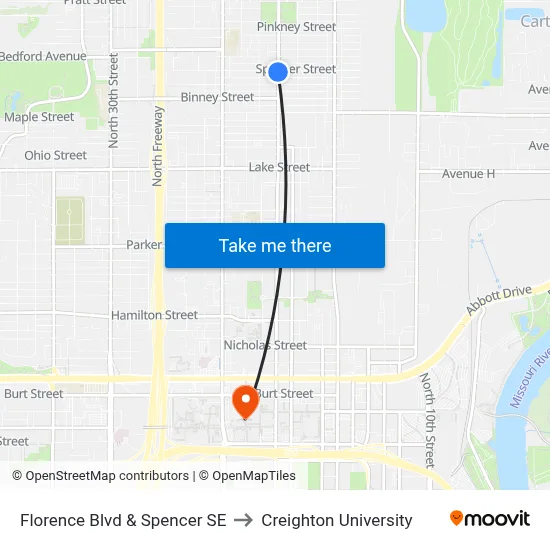 Florence Blvd & Spencer SE to Creighton University map