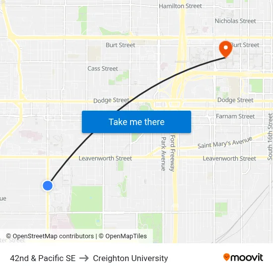42nd & Pacific SE to Creighton University map