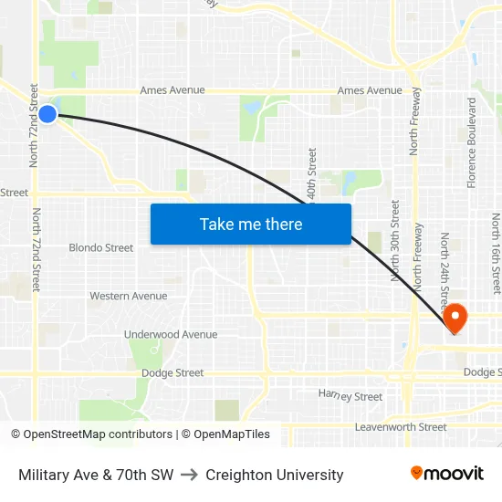 Military Ave & 70th SW to Creighton University map
