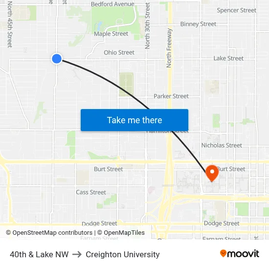 40th & Lake NW to Creighton University map