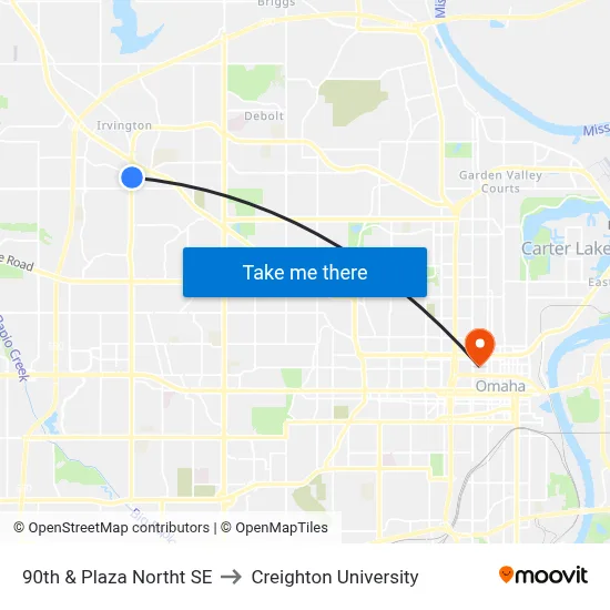 90th & Plaza Northt SE to Creighton University map
